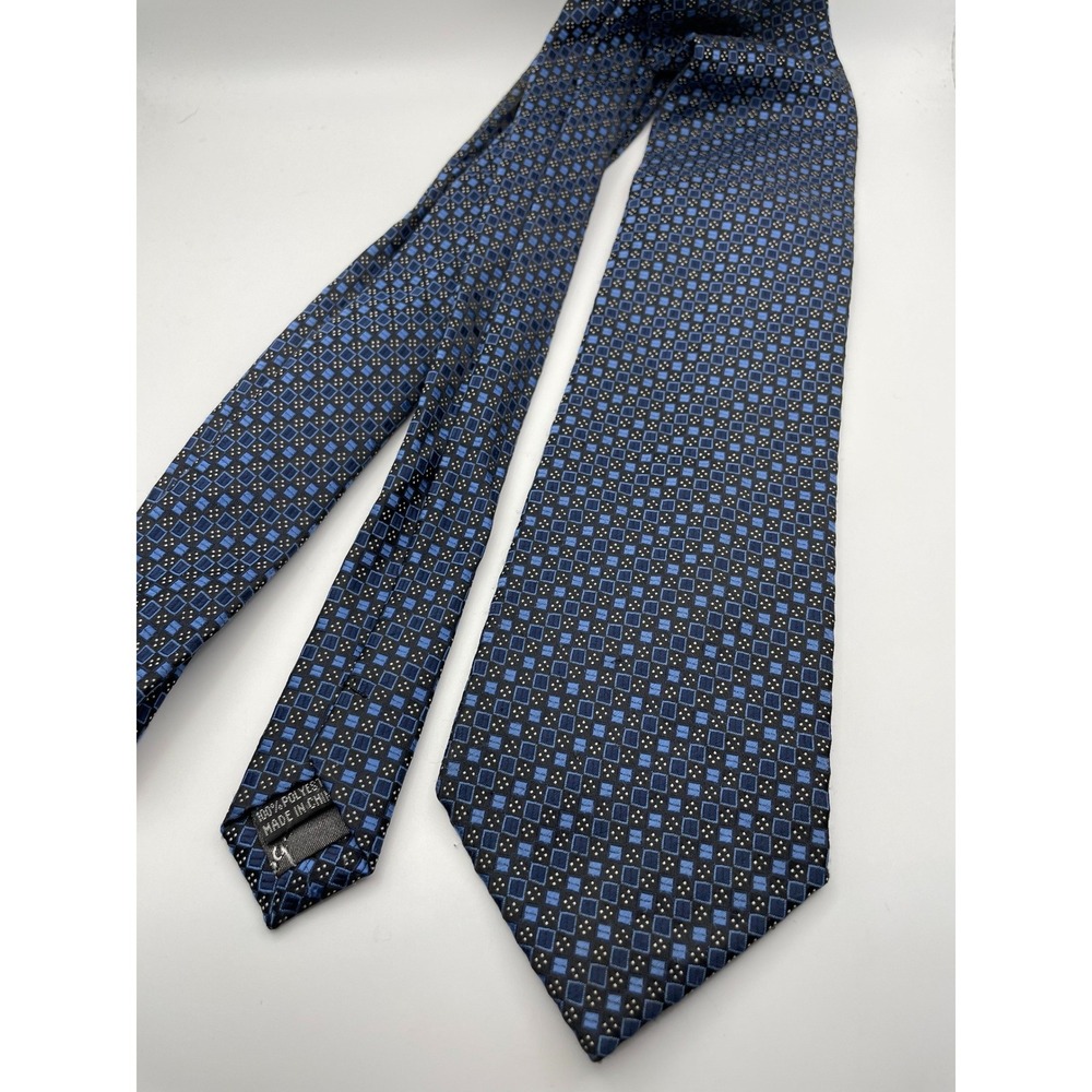 Alexander Logan Tiemart Mens Blue Black Geometric Square Pattern Polyester Tie